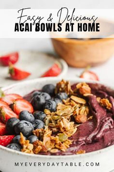 Make a delicious acai bowl at home that only takes 5 minutes! It's a quick and easy breakfast or snack idea that is full of nutritious ingredients. Make this simple acai bowl for a post-workout refuel, or anytime you want something healthy to enjoy!