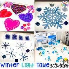 winter light table activities for kids to do with the snowflakes and ice crystals