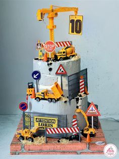 there is a cake made to look like construction site