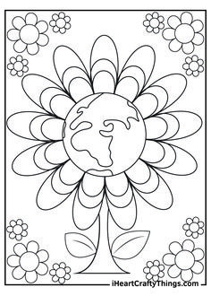 a coloring page with flowers and leaves in the center, for children to color on