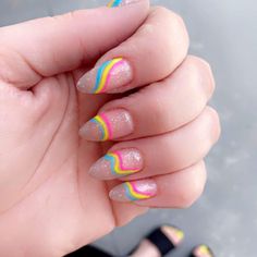 Pansexual Nails Designs, Subtle Pride Nails Short, Pride Acrylics, Pan Nails Pride, The Owl House Nails, Pan Pride Nails, Gay Nails Design