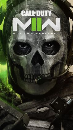 a skull wearing a helmet with the words call duty m n on it's face