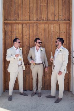 Rocabella Santorini, Tan Groomsmen Suits, Tan Groomsmen, Engagement Suits, Married Af, Wedding Groomsmen Attire, Groomsmen Getting Ready, Pallas Couture