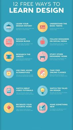 a poster with the words 12 free ways to learn design