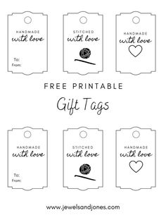 the free printable gift tags for knitting and crocheting are shown in black and white