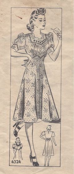 an old fashion sewing pattern with a woman in a dress