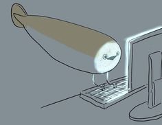 a cartoon bird sitting on top of a computer keyboard next to a mouse and monitor