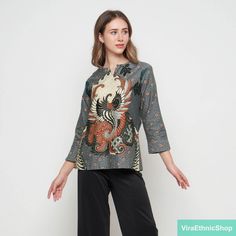 Material: Premium Printed Cotton SIZE Chest width (cm) x Blouse length (cm) L: 50cm x 66cm XL: 58cm x 72cm Casual Long Sleeve Blouse With Printed Motifs, Long Sleeve Blouse With Motif, Casual Batik Print Blouse, Patterned Batik Print Blouse, Batik Blouse, Blouse Designer, Blouse Batik, Sage Color, Designer Blouse