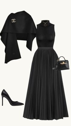 Ballet Performance Outfit Guest, Clothing Line Aesthetic, Black Elegant Outfit Classy Chic, Fancy Outfit Ideas, Chic Black Outfits, Stile Hijab, Stylish Work Attire, Timeless Wardrobe