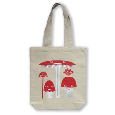 Friendly Mushroom Tote Bag - Freshie & Zero Studio Shop Playful Red Everyday Bag, Playful Canvas Gift Bag For Everyday Use, Fun Canvas Bag For Everyday Use, Fun Canvas Gift Bag For Everyday Use, Playful Tote Canvas Gift Bag, Playful Cotton Canvas Bag For Everyday Use, Playful Everyday Cotton Canvas Bag, Dance Tote Bag, Mushroom Bag