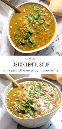 Detox Lentil Soup, Lentil Soup Recipe Healthy, Green Lentil Recipes, Meatless Soups, Green Lentil Soup, Lunch Soup, Lentil Recipes Healthy, Inflammation Recipes, Vegetarian Soups