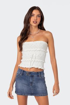 This Edikted knit tank top gives the perfect twist on a closet staple. With its delicate ruffle detailing and fitted silhouette, it's a versatile piece that adds a touch of femininity to any outfit.TopStrapless fitRuffle detailingDrawstring tieKnitted fabricAcrilanModel wears size SModel height is 5'7Item care: Hand wash Edikted Womens Cecily Strapless Knit Top - Ivory size Small Strapless Knit Top, Knit Tank Top, Closet Staples, Knit Tank, Fitted Silhouette, Knitted Tank Top, Knit Tanks, Pacsun, Knit Top