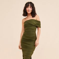 Miley Ruched Dress Flirty Cocktail Midi Dress With Ruched Bodice, Ruched Midi Mini Dress For Gala, Ruched Midi Dress For Gala, Off-shoulder Ruched Midi Dress For Dinner, Off-shoulder Ruched Dinner Dress, Stretch Draped Dress For Date Night, Gala Midi-length Ruched Mini Dress, Flirty Ruched Dress For Gala, Off-shoulder Ruched Dress For Brunch