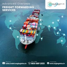 an aerial view of a container ship with the words freight forwarding services