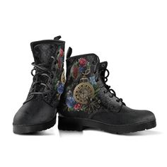 This design is printed with black lace as the background design (the lace is NOT real fabric lace). All of our Fashion Combat Boots are custom-made-to-order and handcrafted to the highest quality standards. - Features vegan-friendly leather with a double-sided print and rounded toe construction. - Lace-up closure for a snug fit. - Soft textile lining with sturdy construction for maximum comfort. - High-quality rubber outsole for traction and exceptional durability. Please allow 3-7 working days Fashion Combat Boots, Boots Steampunk, Combat Boots Style, Lace Print, Handmade Lace, Soft Textiles, Dr. Martens Boots, Custom Shoes, Lace Up Boots