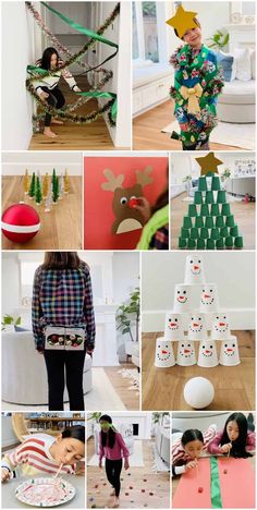 the collage shows different pictures of people making christmas decorations