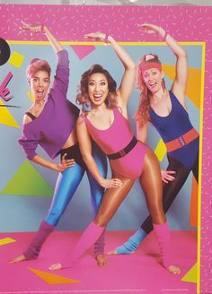 an advertisement for the spice show featuring three women in pink and blue outfits, one with her arms up