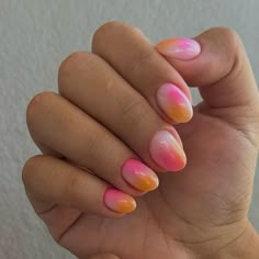 Crom Nails, Sunrise Nails, Orange And Pink Nails, Bb Nails, Pink Nails Design, Random Nails, Nails 2025, Skincare Preppy, Summer Moodboard