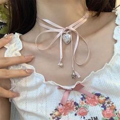 Heart Pendant Ribbon Chokermeasurement is cm.Product Information Material: Ribbon, Alloy Color: Black Harajuku Necklace, Ribbon Choker, Ribbon Necklace, Love Shape, Gothic Necklace, Y2k Pink, Trendy Necklaces, Necklace Charm, Pearl Pendant Necklace