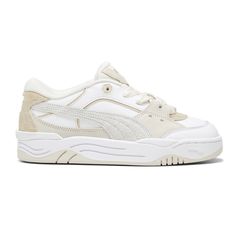 PUMA-180 PRM taps into late-90s skate sneaker culture. The oversized padding, chunky shapes, and lo-fi technical uppers are all throwbacks to that era. We put a contemporary twist on the PUMA-180 PRM with its synthetic base, a hairy suede Formstrip and overlays. $49.95 Womens White Sneakers, Sneaker Culture, Lo Fi, White Sneakers Women, Late 90s, Lace Up Sneakers, White Shop, White Sneakers