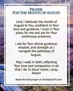 a prayer for the month of august with an image of lavenders in the background