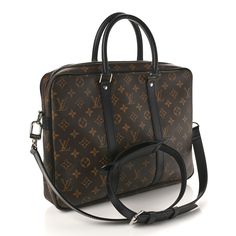 This is an authentic LOUIS VUITTON Monogram Macassar Porte-Documents Voyage PM. This Louis Vuitton briefcase is crafted of classic Louis Vuitton monogram toile canvas with black cowhide leather trim. It features rolled leather top handles, and an optional adjustable, leather shoulder strap with a shoulder pad and silver hardware. The top zippers open the bag to a burgundy leather interior with patch pockets. Louis Vuitton Briefcase, Louis Vuitton Monogram Bag, Louis Vuitton Crossbody Bag, Louis Vuitton Crossbody, Monogram Bag, Louis Vuitton Damier Ebene, Louis Vuitton Shoulder Bag, Leather Interior, Authentic Louis Vuitton