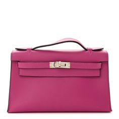 This is an authentic HERMES Swift Kelly Pochette Clutch in Rose Pourpre. This petite clutch is crafted of smooth and supple swift leather in dark pink. The bag features a leather top handle and a short crossover flap with a strap and palladium turn-lock closure. This opens to a matching pink leather interior with a patch pocket. Kelly Pochette, Hermes Bags, Pink Leather, Long Wallet, Leather Interior, Leather Top, Dark Pink, Belt Bag, Crossover