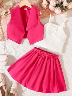 Irene Fashion, School Dance Outfits, Shein Kids, Collar Vest, Baby Dress Design