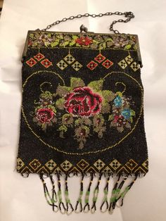 Handmade Victorian Evening Bag, Victorian Style Embroidered Rectangular Bag, Antique Beaded Wedding Bag, Vintage Formal Tapestry Bag, Antique Beaded Purse, Tapestry Bag, Beaded Handbag, Bohemian Art, Beaded Purses