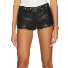 100% Sheep Leather Made In India Professional Leather Clean Only Zip Fly With Button Closure 5-Pocket Design Folded Cuffs Lightweight Smooth Leather Fabric Shorts Measure Approx 8.5" In Length Leather Shorts Women, Teaspoon Shorts, One Teaspoon Shorts, Heartbreak Hotel, Sheep Leather, Shorts Women, One Teaspoon, Leather Cleaning, Leather Shorts