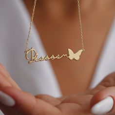 Personalized Butterfly Necklace, the perfect personalized gift for you or a loved one. Handcrafted with care, this elegant necklace features two names of your choice in a beautiful script font, delicately suspended on a dainty chain. Made with high-quality materials, including 925 sterling silver, this necklace is durable and long-lasting, ensuring it will be cherished for years to come. Whether you want to commemorate a special occasion or simply show someone you care, this necklace is a timeless and thoughtful choice. With its understated yet chic design, it can be worn alone or layered with other necklaces for a stylish and personalized look. Don't wait any longer to create your own unique two name necklace and make a statement with a piece of jewelry that's truly one-of-a-kind. 💎 All Delicate Chain Jewelry For Mother's Day, Affordable Clavicle Chain Necklace For Mother's Day, Cheap Name Necklace With Adjustable Chain For Mother's Day, Affordable Mother's Day Name Necklace Gift For Her, Elegant Initial Necklace For Mother's Day, Cheap Mother's Day Name Necklace With Delicate Chain, Nameplate Clavicle Chain Necklace As Gift, Clavicle Chain Nameplate Necklace As Gift, Customized Charm Necklaces For Mother's Day