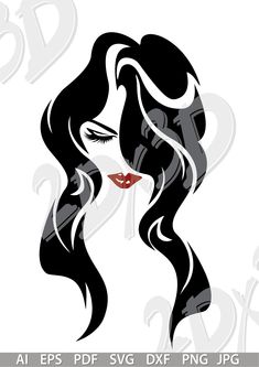 the silhouette of a woman's head with long hair and red lipstick on her face