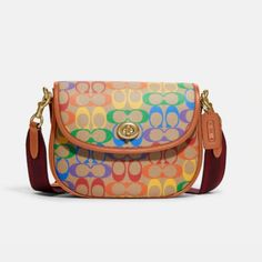 Coach, Leather, Multicolors, Turnlock Closure, Medium Size Luxury Multicolor Bag With Adjustable Strap, Multicolor Rectangular Coach Shoulder Bag, Designer Multicolor Shoulder Bag With Adjustable Strap, Coach Multicolor Rectangular Bag, Multicolor Rectangular Coach Bags, Multicolor Top Handle Bag With Gold-tone Hardware, Designer Multicolor Bag With Adjustable Strap, Designer Multicolor Bags With Adjustable Strap, Pink Coated Canvas Bag With Adjustable Strap