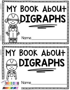 two bookmarks with the words, my book about diggraphs and an image of a boy