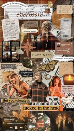 a collage of images with words and pictures on them, including an image of a woman