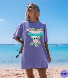 🏝️Discover our Salty Hair Sandy Toes Comfort Colors summer beach vacation shirt!🏝️  This trendy Beach Tee features an eye-catching graphic design that is sure to enhance your next beach vacation! Made of 100% ring-spun ethically grown cotton, this shirt is super soft and comfortable. It has a relaxed fit which is made of a medium fabric that is preshrunk. Looks super cute with shorts, jeans or as an oversized beach cover up. Great gift for a Beach Lover! Comes in 14 pretty colors! 💠PRINT: Thi Beach Tshirt, Summer Tees, Summer Beach Vacation, Beach Tee, Salty Hair, Trendy Beach, Beach T Shirts, Summer Tee, Vacation Shirts