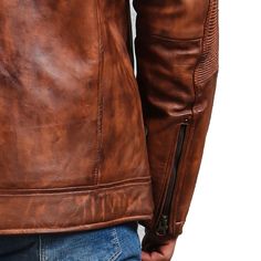 Café racer brown leather jacket comes with quilted and padded shoulders with zipper pockets. This brown biker jacket is hand-waxed and manufactured using 100% cowhide leather. Material: Genuine Leather Inner: Viscose Color: Brown Zipper: YKK Size: XS - 5XL NOTE: The size-chart is in accordance with the actual chest size of a person, for-example: XS is suitable for the person having chest size 37-38 Inches (94-97 cm). Brown Biker Jacket, Man Cafe, Hand Wax, Brown Leather Jacket, Brown Jacket, Sophisticated Design, Chest Size, Biker Jacket, Leather Material