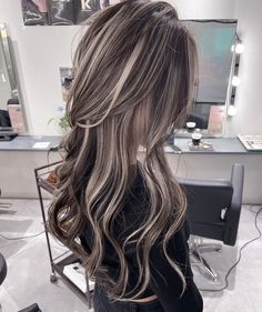 Blonde Panels In Hair Brown, Level 7 Brown Hair, Brunette With Ash Blonde Highlights, Highlights Brown Hair Balayage, Dip Dye Hair, Ash Hair, Ash Blonde Highlights, Ash Hair Color