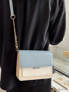 BirdinBag - Compact Bicolor Flap Bag Trendy Color Block Shoulder Bag, Travel Shoulder Bag With Color Block, Travel Color Block Shoulder Bag, Color Block Satchel Shoulder Bag For Travel, Everyday Rectangular Color Block Shoulder Bag, Trendy Everyday Color Block Bags, Color Block Shoulder Bag For Daily Use, Daily Use Color Block Shoulder Bag, Beige Color Block Bags For Daily Use