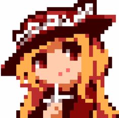 a pixel art girl with long blonde hair wearing a hat