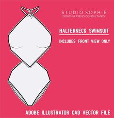 About this product: Halterneck Swimsuit CAD drawing & vector. Use the CAD / Vector as a template to amend to your own colours , prints & pattern , design elements and trims. Use as a template to get started on your own fashion designs and tech packs. Editable & downloadable Adobe Illustrator (AI) file, This file requires basic AI skills in order for editing the vector. This AI vector file was created on Illustrator 2023 (version 27.0.1) Halter Neck Swimsuit, Halter Swimsuit, Flat Sketches, Drawing Vector, Tech Pack, Cad Drawing, Vector Drawing, Swimsuits Halter, Fashion Designs