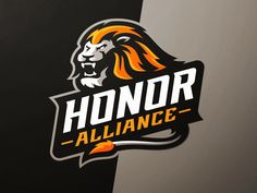 the front and back of a logo for a sports team, featuring an image of a lion