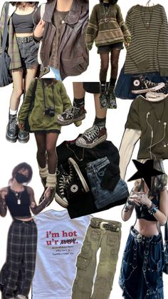 a collage of different outfits and shoes