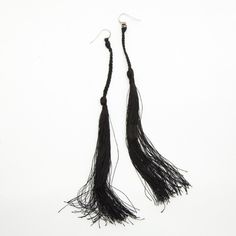 Light, Dangly Silk Tassel Earrings By Ann D. Elegant Tassel Earrings For Festival, Traditional Fringe Earrings, Elegant Long Drop Earrings For Festivals, Evening Tassel Dangle Jewelry, Adjustable Dangle Earrings For Evening, Evening Dangle Tassel Jewelry, Traditional Black Tassel Earrings, Black Fringe Jewelry For Festival, Black Tassel Earrings For Evening