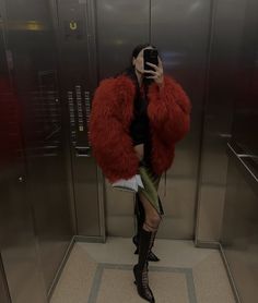 Red Fur Coat Outfit, Red Faux Fur Coat, Red Fur Coat, Faux Fur Coats Outfit, Fur Coat Outfit, Womens Faux Fur Coat, Red Fur, Nyfw Street Style