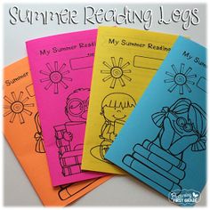 four children's summer reading logs with the words, my summer reading logs on them