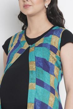 Do you ever feel you're wearing the perfect outfit but still something is missing? Try putting this Dark Cyan sleeveless long shrug on. This might just do the trick. The multi-print geometric design goes with most outfits making it a versatile addition to your wardrobe. Dark Cyan, Fit & Flare, Maxi, Check Pattern, Rayon and Casual Wear Maxi Maternity Dress, Dark Cyan, Pregnancy Maxi Dress