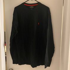 Men’s Ralph Lauren Long Sleeve Shirt Black/Red Horse Large Never Worn, New Condition Casual Black Long Sleeve Tops, Casual Black Tops, Black Long Sleeve Casual Top, Black Cotton Long Sleeve Shirt, Black Long Sleeve Cotton Shirt, Black Cotton Long Sleeve Tops, Casual Black Long Sleeve Shirt, Black Long Sleeve Casual Shirt, Black Crew Neck Shirt For Fall