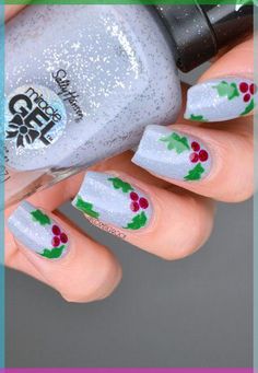 Holly and Ivy Nail Art Ivy Nail Art, Holly Nail Art, Holly Nails, Ivy Nails, Christmas Nail Designs Acrylic, Green Christmas Nails, Holly And The Ivy, Holly And Ivy, Christmas Gel