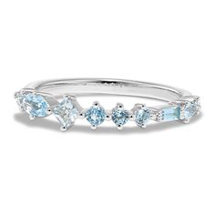 This sterling silver ring features a beautiful array of natural topaz gemstones in varying shapes and shades of blue. Wear it solo  or stack it with favorites. Step Kids, Blue Topaz Ring, Topaz Gemstone, Topaz Ring, Shades Of Blue, Blue Topaz, Sterling Silver Ring, Fashion Rings, Silver Ring